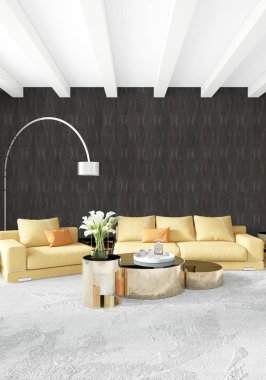 Beyaz yatak odası veya oturma odası en az stil iç tasarım şık duvar ve Kanepeli. 3D render. Conept gösteri Oda