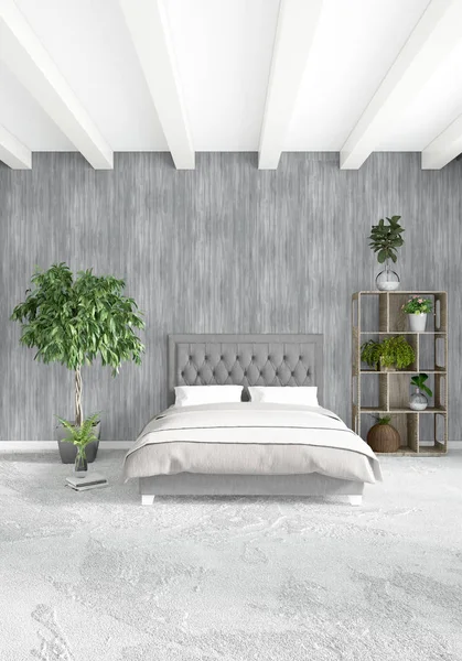 Beyaz yatak odası veya oturma odası en az stil iç tasarım şık duvar ve Kanepeli. 3D render. Conept gösteri Oda