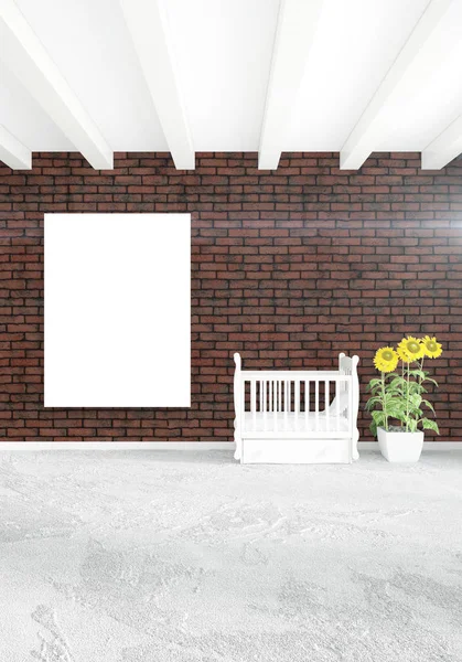 Beyaz yatak odası veya oturma odası en az stil iç tasarım şık duvar ve Kanepeli. 3D render. Conept gösteri Oda