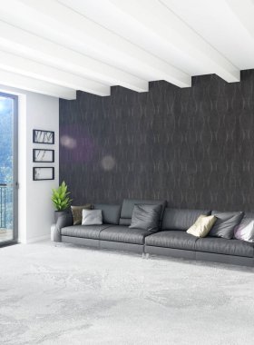 Beyaz yatak odası veya oturma odası en az stil iç tasarım şık duvar ve Kanepeli. 3D render. Conept gösteri Oda