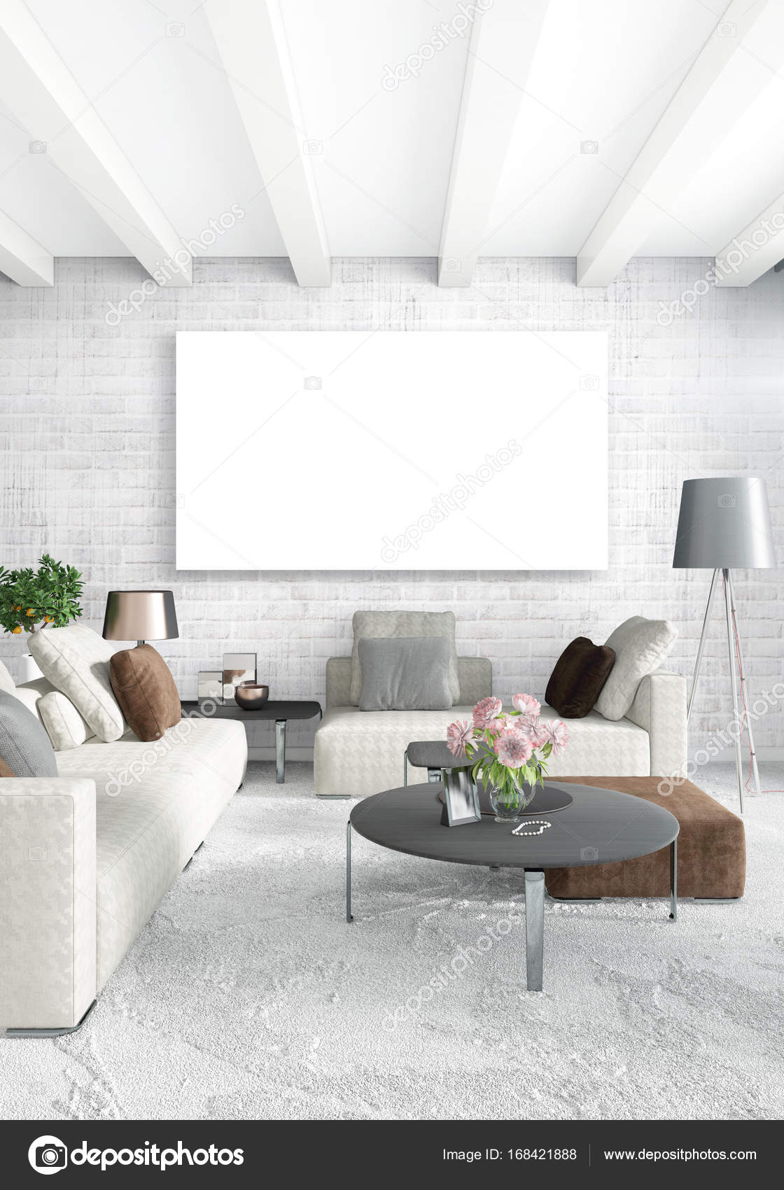 Camera da letto o soggiorno stile minimal interior design bianco con ... Camera da letto o soggiorno stile minimal interior design bianco con ...