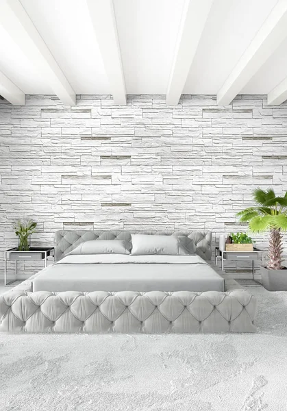Quarto branco ou sala de estar design de interiores estilo mínimo com parede elegante e sofá. Renderização 3D. Conservação da sala de espectáculos — Fotografia de Stock