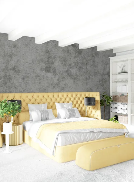 Camera da letto o soggiorno bianco design degli interni in stile minimale con elegante parete e divano. Rendering 3D. Contenitore dello show room — Foto Stock