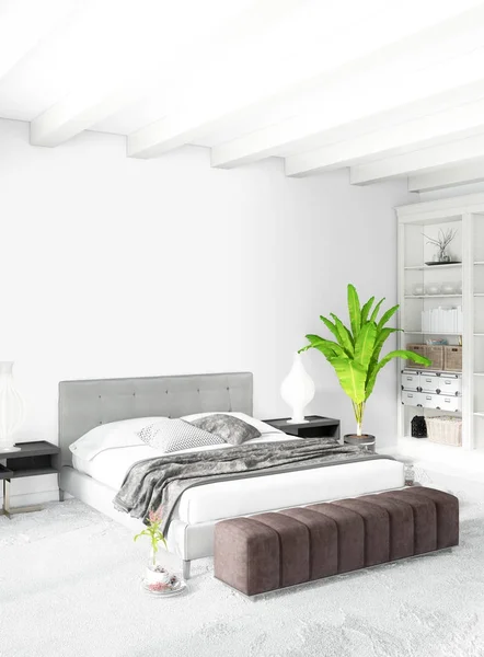 Sovloft i modern stil inredning med eklektisk vägg och snygg soffa. 3D-rendering. — Stockfoto