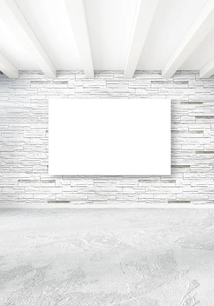 Στυλ minimal λευκό κενό υπνοδωμάτιο εσωτερικό σχεδιασμό με ξύλινα τοίχων και copyspace. 3D rendering. — Φωτογραφία Αρχείου