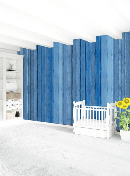 Çatı odasında modern tarzı iç tasarım eklektik duvar ve boşaltmak dikey kavramı. 3D render.