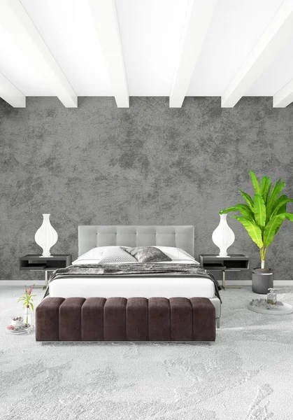 Kamar tidur loft dalam desain interior gaya modern dengan dinding eklektik dan sofa bergaya. Perenderan 3D . — Stok Foto