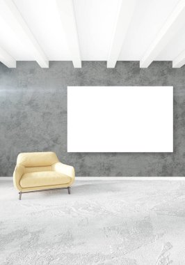 Çatı katı yatak odasında modern tarzı iç tasarım eklektik duvar ve şık kanepe. 3D render.