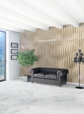 Çatı katı yatak odasında modern tarzı iç tasarım eklektik duvar ve şık kanepe. 3D render.