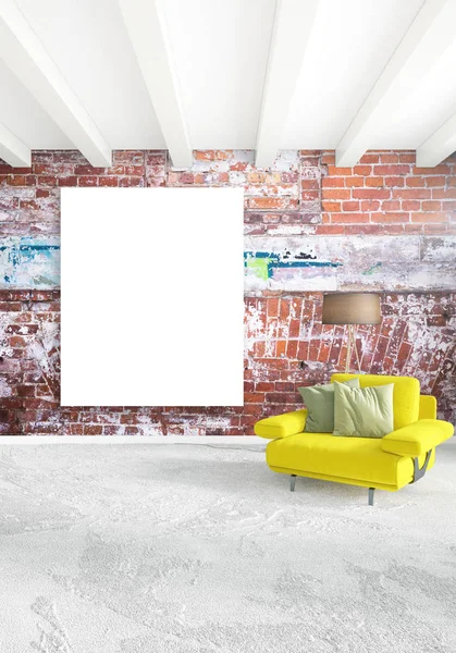 Çatı katı yatak odasında modern tarzı iç tasarım eklektik duvar ve şık kanepe. 3D render.