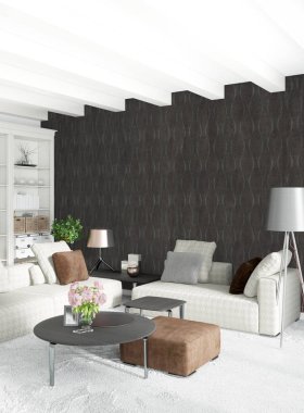 Dikey yatak odası en az ya da Loft tarzı iç tasarım. 3D render. Kavram fikir.