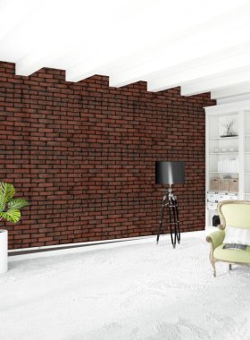 Dikey yatak odası en az ya da Loft tarzı iç tasarım. 3D render. Kavram fikir.