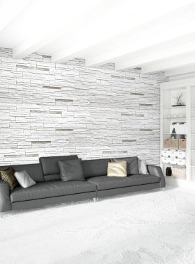 Dikey yatak odası en az ya da Loft tarzı iç tasarım. 3D render. Kavram fikir.