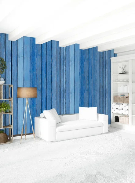 Dikey yatak odası en az ya da Loft tarzı iç tasarım. 3D render. Kavram fikir.