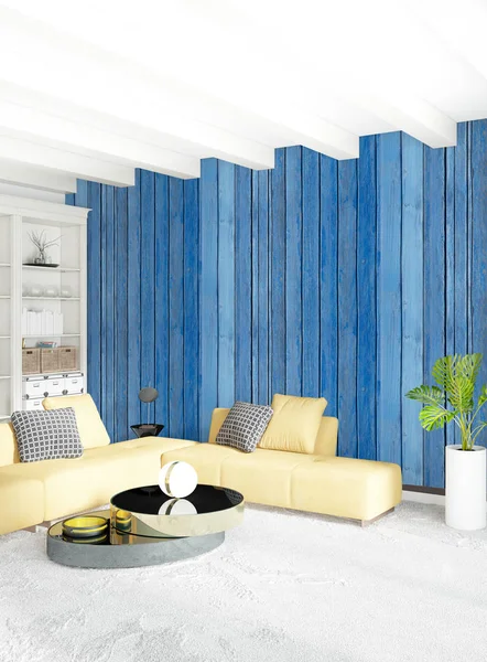 Dikey yatak odası en az ya da Loft tarzı iç tasarım. 3D render. Kavram fikir.