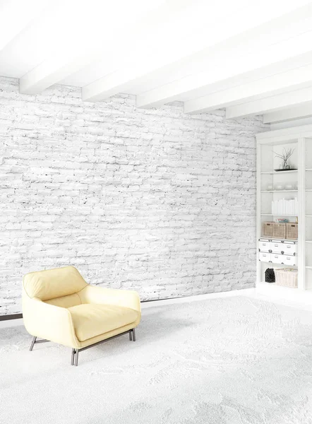 Çatı katı yatak odasında modern tarzı iç tasarım eklektik duvar ve şık kanepe. 3D render.