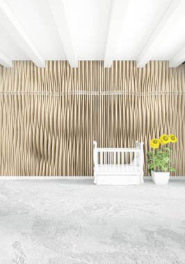 Çatı odasında modern tarzı iç tasarım eklektik duvar ve boşaltmak dikey kavramı. 3D render.