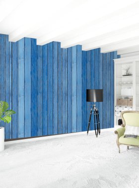 Beyaz boş yatak odası en az stil iç tasarım ahşap duvar ve boşaltmak. 3D render.