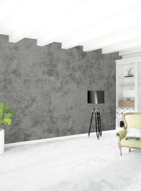 Beyaz boş yatak odası en az stil iç tasarım ahşap duvar ve boşaltmak. 3D render.