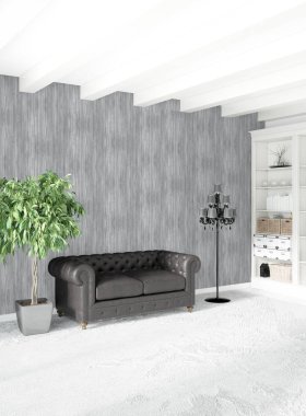 Çatı katı yatak odasında modern tarzı iç tasarım eklektik duvar ve şık kanepe. 3D render.