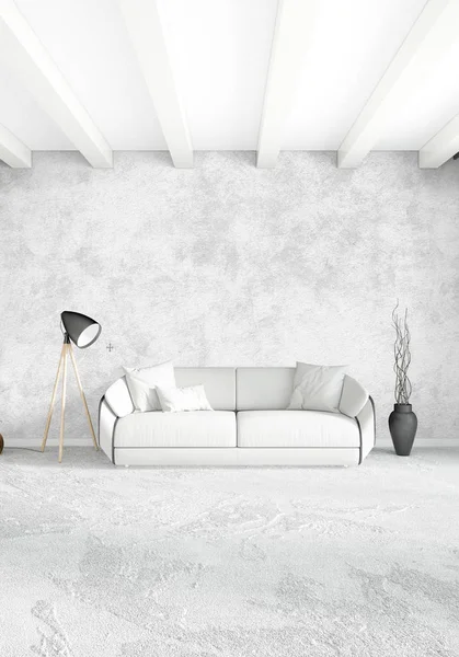 Çatı katı yatak odasında modern tarzı iç tasarım eklektik duvar ve şık kanepe. 3D render.