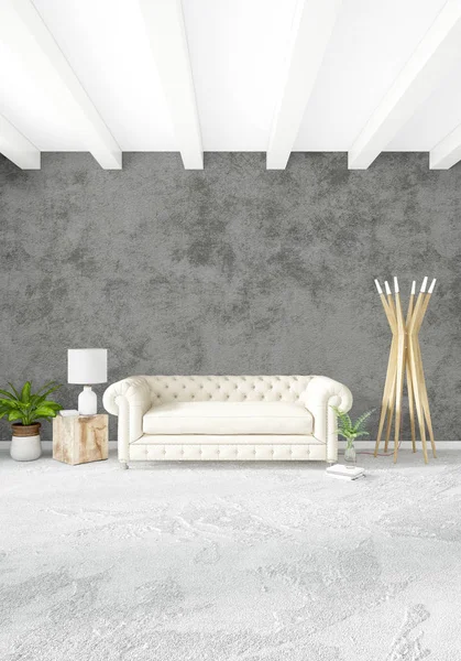 Çatı katı yatak odasında modern tarzı iç tasarım eklektik duvar ve şık kanepe. 3D render.