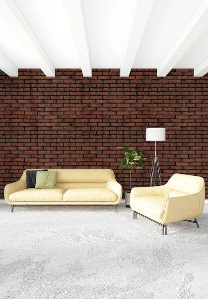 Çatı katı yatak odasında modern tarzı iç tasarım eklektik duvar ve şık kanepe. 3D render.