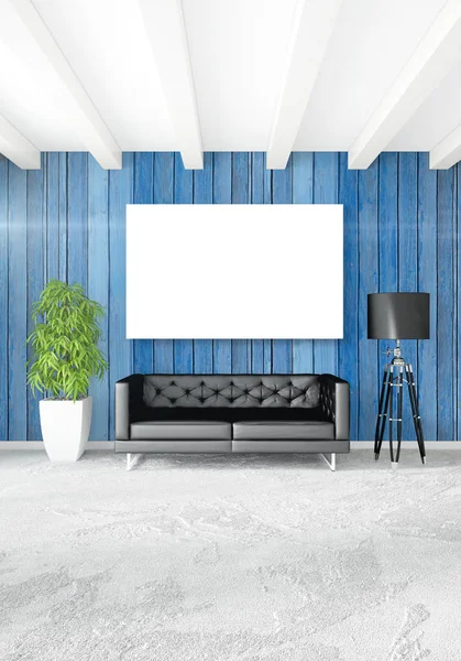 Çatı katı yatak odasında modern tarzı iç tasarım eklektik duvar ve şık kanepe. 3D render.