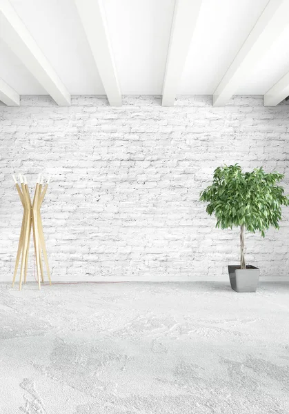 Çatı katı yatak odasında modern tarzı iç tasarım eklektik duvar ve şık kanepe. 3D render.