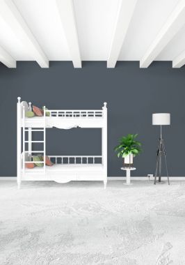 Çatı odasında modern tarzı iç tasarım eklektik duvar ve boşaltmak dikey kavramı. 3D render.