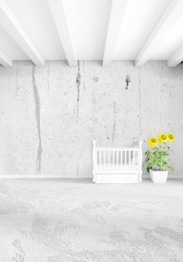 Çatı odasında modern tarzı iç tasarım eklektik duvar ve boşaltmak dikey kavramı. 3D render.