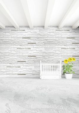 Çatı odasında modern tarzı iç tasarım eklektik duvar ve boşaltmak dikey kavramı. 3D render.