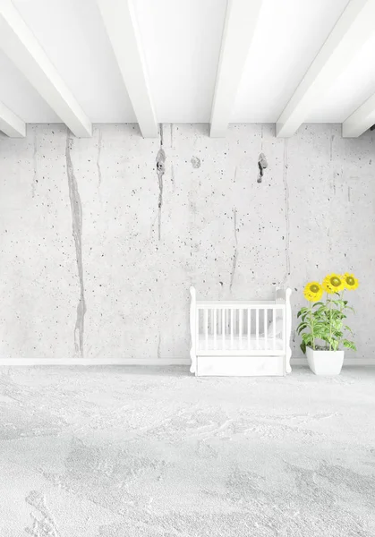 Çatı odasında modern tarzı iç tasarım eklektik duvar ve boşaltmak dikey kavramı. 3D render.