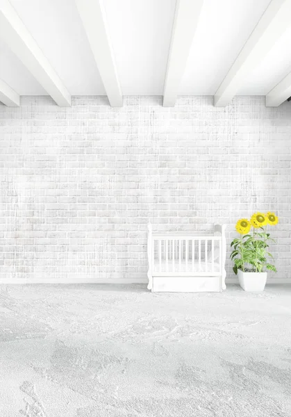 Çatı odasında modern tarzı iç tasarım eklektik duvar ve boşaltmak dikey kavramı. 3D render.