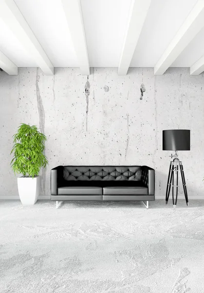 Çatı katı yatak odasında modern tarzı iç tasarım eklektik duvar ve şık kanepe. 3D render.