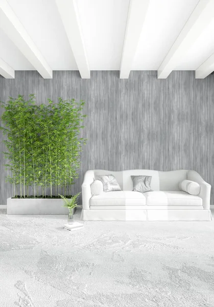 Çatı katı yatak odasında modern tarzı iç tasarım eklektik duvar ve şık kanepe. 3D render.