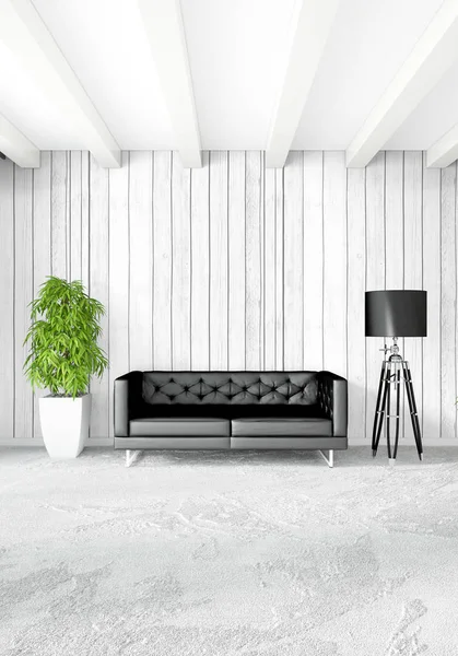 Loft dormitorio en diseño interior de estilo moderno con pared ecléctica y elegante sofá. Renderizado 3D . — Foto de Stock