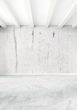 Beyaz boş yatak odası en az stil iç tasarım ahşap duvar ve boşaltmak. 3D render.