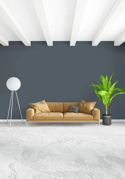 Loft-Schlafzimmer in modernem Interieur-Design mit eklektischer Wand und stilvollem Sofa. 3D-Darstellung. — Stockfoto