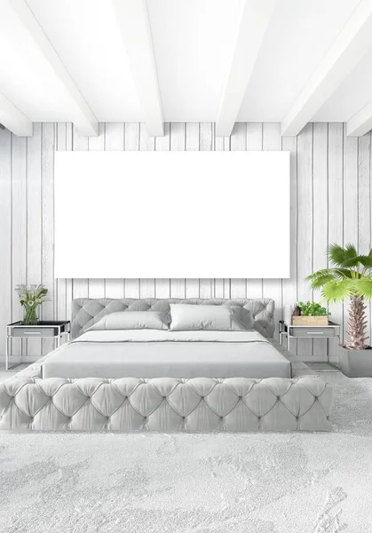 Quarto Loft em estilo moderno design de interiores com parede eclética e sofá elegante. Renderização 3D . — Fotografia de Stock