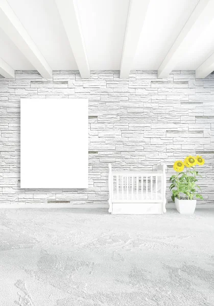 Çatı katı yatak odasında modern tarzı iç tasarım eklektik duvar ve şık kanepe. 3D render.