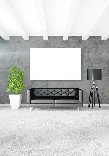 Çatı katı yatak odasında modern tarzı iç tasarım eklektik duvar ve şık kanepe. 3D render.