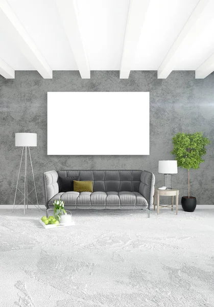 Sovloft i modern stil inredning med eklektisk vägg och snygg soffa. 3D-rendering. — Stockfoto