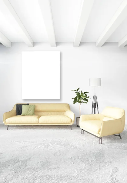 Лофт-спальня в сучасному стилі дизайн інтер'єру з еклектичною стіною і стильним диваном. 3D рендерингу . — стокове фото