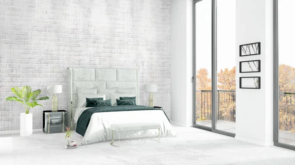 Slaapkamer met zitbank en ingelijste poster, afgezwakt — Stockfoto ... Slaapkamer met zitbank en ingelijste poster, afgezwakt — Stockfoto ...