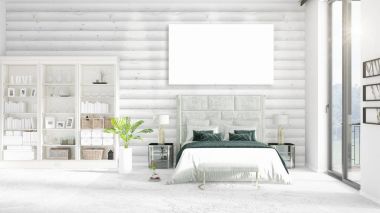 Şık modern loft iç boş çerçeve ve boşaltmak yatay düzenleme ile. 3D render.