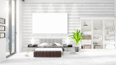 Şık modern loft iç boş çerçeve ve boşaltmak yatay düzenleme ile. 3D render.