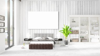 Şık modern loft iç boş çerçeve ve boşaltmak yatay düzenleme ile. 3D render.