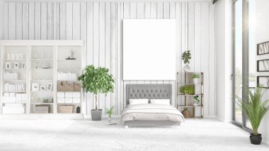 Şık modern loft iç boş çerçeve ve boşaltmak yatay düzenleme ile. 3D render.