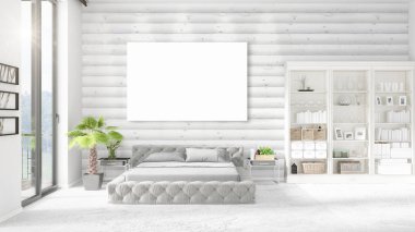 Şık modern loft iç boş çerçeve ve boşaltmak yatay düzenleme ile. 3D render.